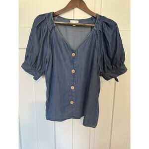 LC Lauren Conrad Denim Top Short Sleeve Ties Petite XL Cottage Feminine